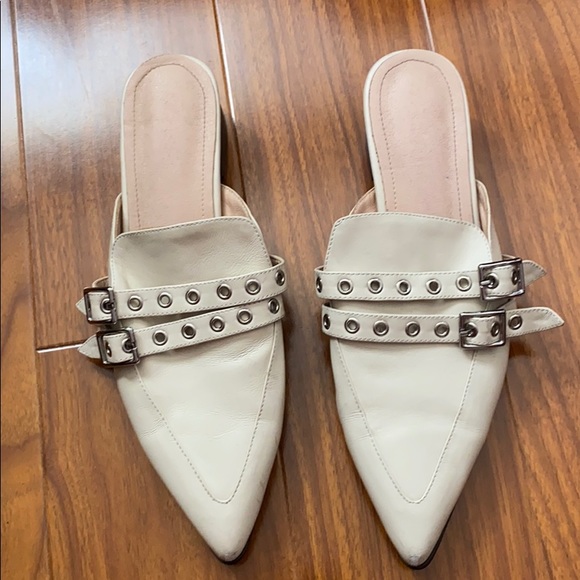 Vintage Shoes - Moto Buckle Cream Point Toe Mules